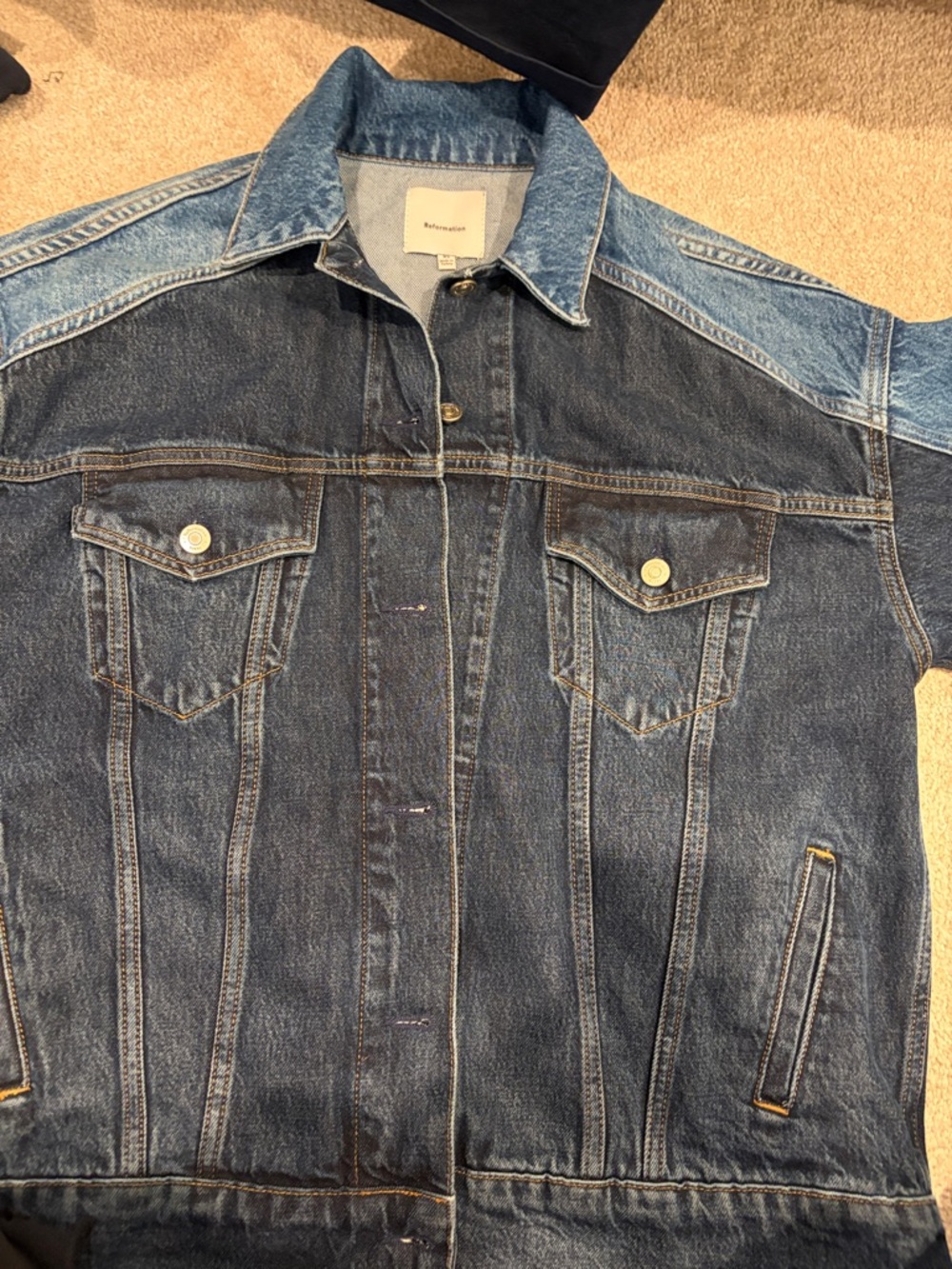 REFORMATION Blue Two-Tone Oversized Denim Jacket - XS